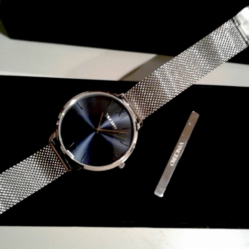 VINCERO Eros Mesh Silver & Turkish Blue Watch